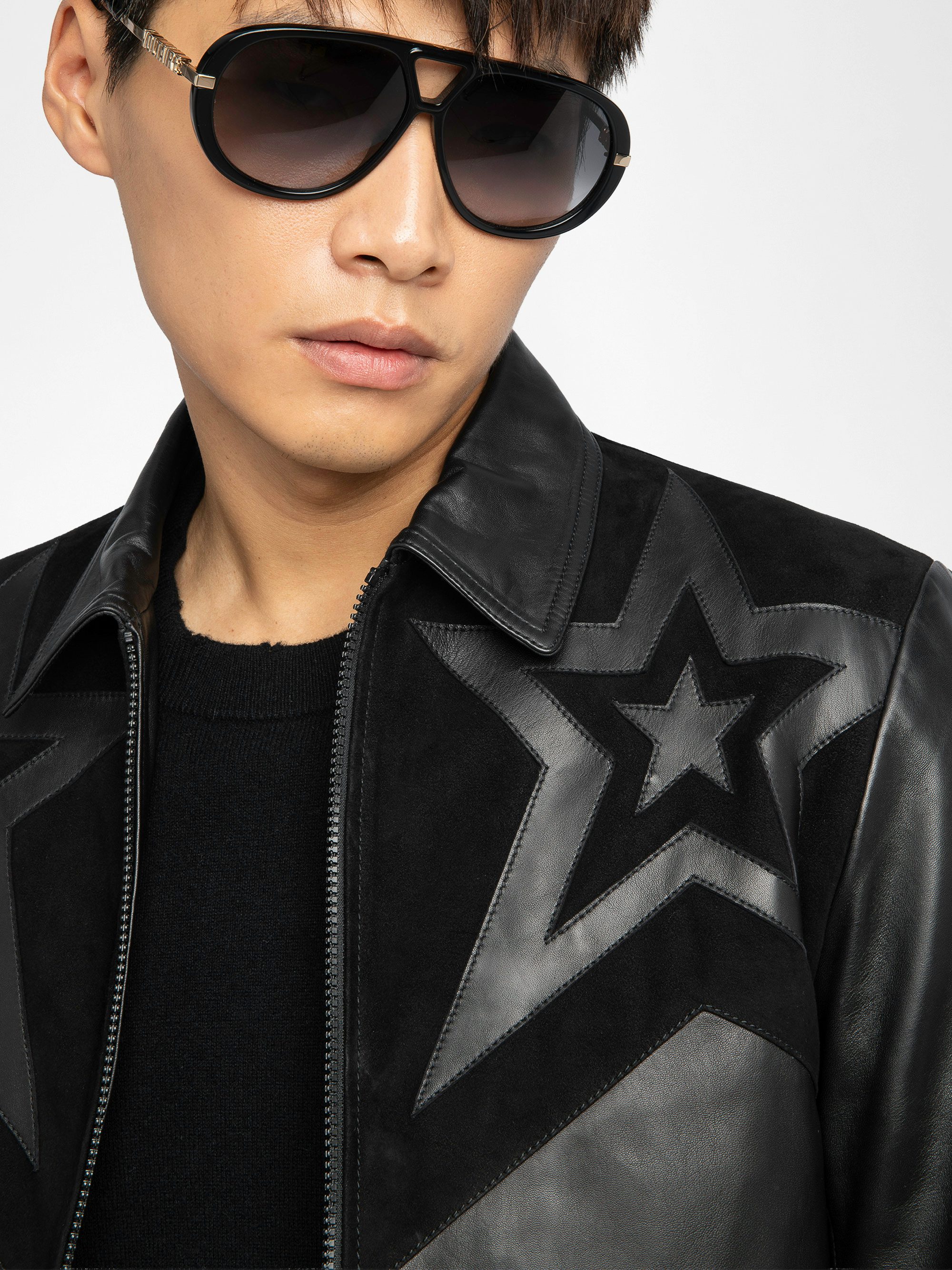 Locky Leather Jacket - Smooth leather jacket with suede star patch, long sleeves and zip fastening.